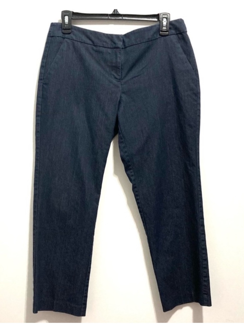 New York & Company Women’s Stretchy Blue & Gold Tone Cropped Pants